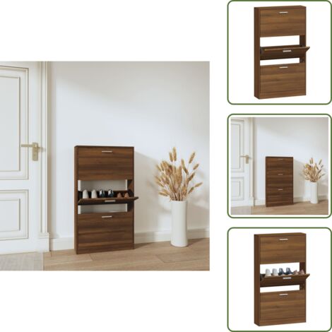 The Living Store Mueble zapatero madera contrachapada marrón roble 59x17x108 cm - Estantería para zapatos