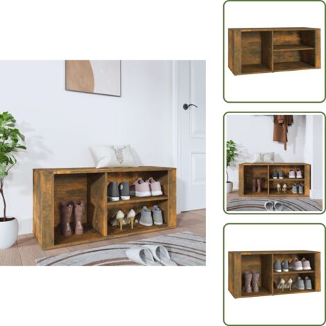 The Living Store Mueble zapatero madera contrachapada roble ahumado 100x35x45 cm - Armario de recibidor