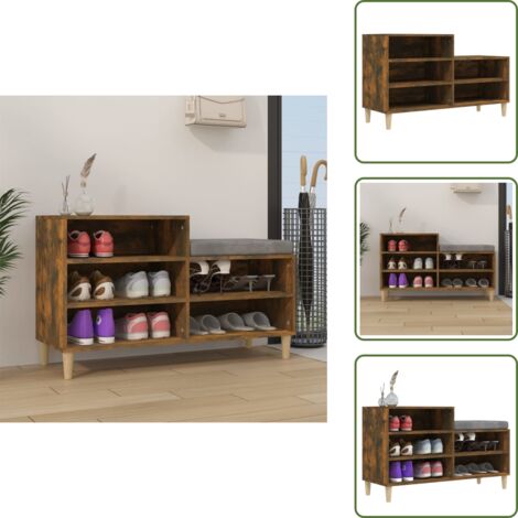 The Living Store Mueble zapatero madera contrachapada roble ahumado 102x36x60 cm - Armario zapatero