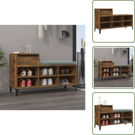 The Living Store Mueble zapatero madera contrachapada roble ahumado 102x36x60 cm - Madera contrachapada