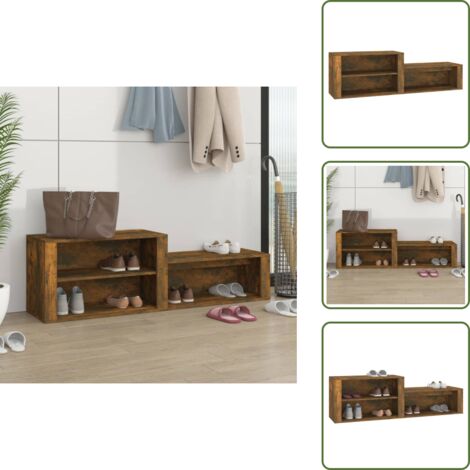 The Living Store Mueble zapatero madera contrachapada roble ahumado 150x35x45 cm - Armario de recibidor