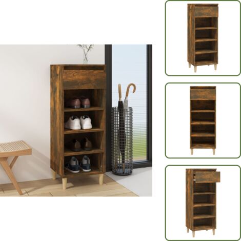 The Living Store Mueble zapatero madera contrachapada roble ahumado 40x36x105 cm - Armario de zapatos