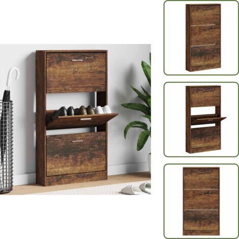The Living Store Mueble zapatero madera contrachapada roble ahumado 59x17x108 cm - Estantería para zapatos
