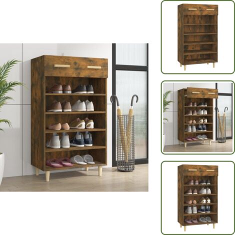 The Living Store Mueble zapatero madera contrachapada roble ahumado 60x35x105 cm - Mueble de zapatos