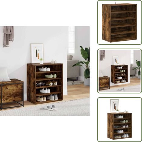 The Living Store Mueble zapatero madera contrachapada roble ahumado 60x35x70 cm - Almacenamiento de zapatos