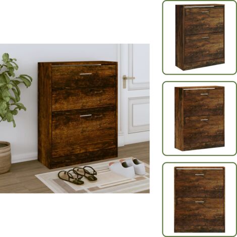 The Living Store Mueble zapatero madera contrachapada roble ahumado 63x24x81 cm - Estantería para zapatos