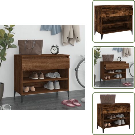 The Living Store Mueble zapatero madera contrachapada roble ahumado 70x36x60 cm - Armario de recibidor