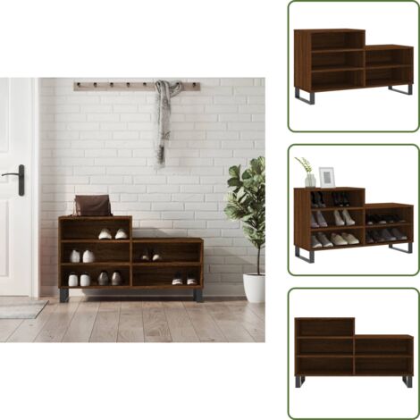 The Living Store Mueble zapatero madera contrachapada roble marrón 102x36x60 cm - Madera contrachapada
