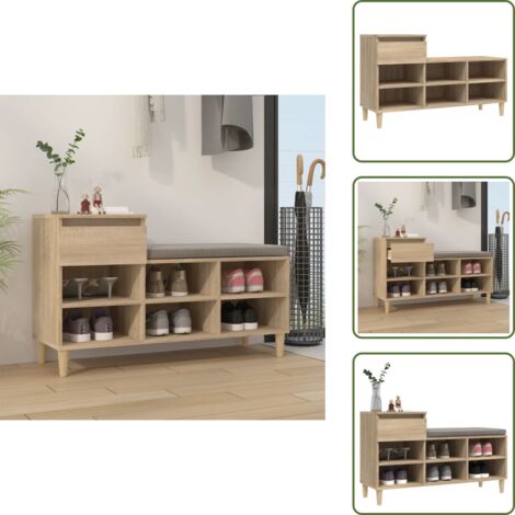 The Living Store Mueble zapatero madera contrachapada roble Sonoma 102x36x60 cm - Armario de zapatos