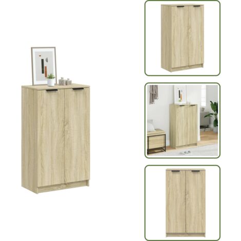 The Living Store Mueble zapatero madera contrachapada roble Sonoma 59x35x100,5 cm - Muebles de madera