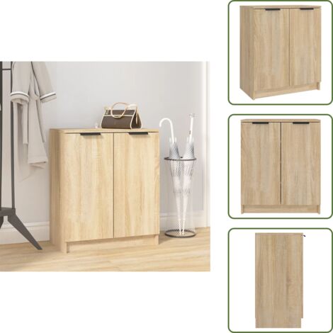 The Living Store Mueble zapatero madera contrachapada roble sonoma 59x35x70 cm - Armario de zapatos