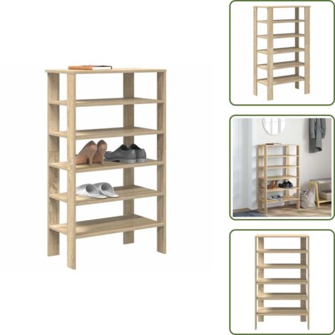 The Living Store Mueble zapatero madera contrachapada roble Sonoma 61x32x105 cm - Muebles de almacenamiento