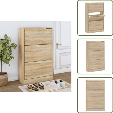 The Living Store Mueble zapatero madera contrachapada roble Sonoma 63x24x103 cm - Armario para zapatos