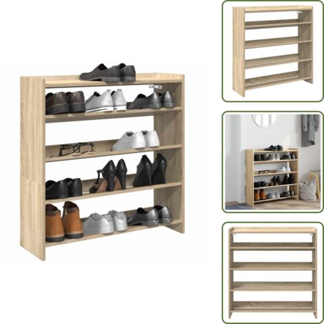 The Living Store Mueble zapatero madera contrachapada roble sonoma 80x25x81 cm - Muebles de almacenamiento