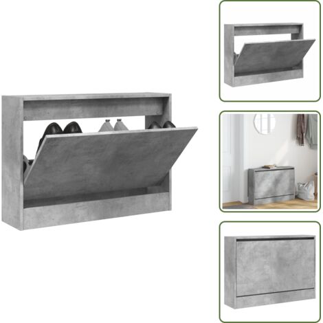 The Living Store Mueble zapatero madera de ingeniería gris hormigón 80x21x57 cm - Mueble para zapatos