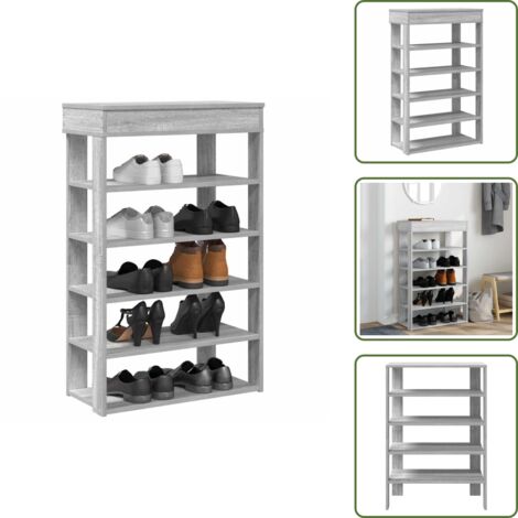 The Living Store Mueble zapatero madera de ingeniería gris Sonoma 60x30x98 cm - Muebles de almacenamiento