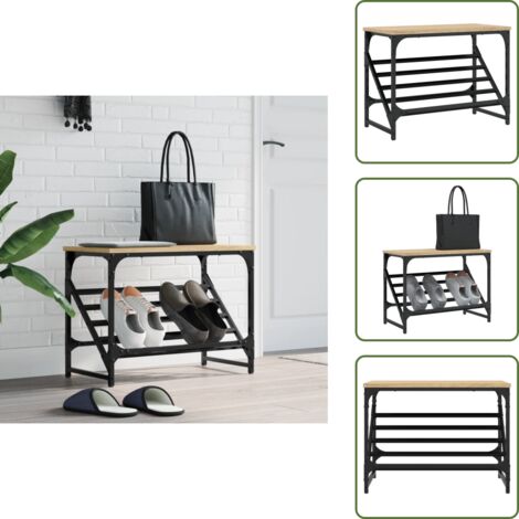 The Living Store Mueble zapatero madera de ingeniería roble Sonoma 60x30x45 cm - Muebles de entrada