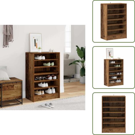 The Living Store Mueble zapatero madera ingeniería madera envejecida 60x35x92 cm - Muebles de madera