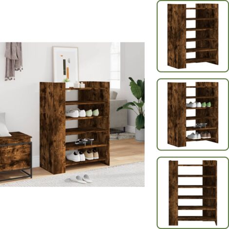 The Living Store Mueble zapatero madera ingeniería roble ahumado 74,5x37,5x100cm - Muebles de madera