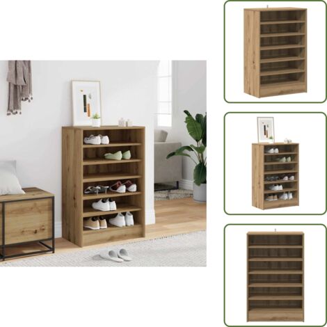 The Living Store Mueble zapatero madera ingeniería roble artisan 60x35x92 cm - Muebles de madera