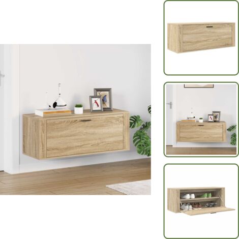 The Living Store Mueble zapatero pared contrachapada roble Sonoma 100x35x38 cm - Mueble de pared