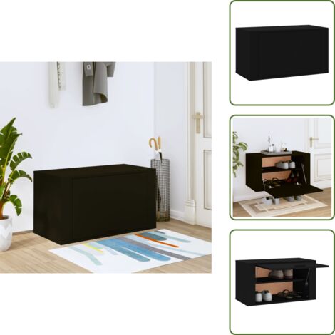 The Living Store Mueble zapatero pared madera contrachapada negro 70x35x38 cm - Mueble de madera