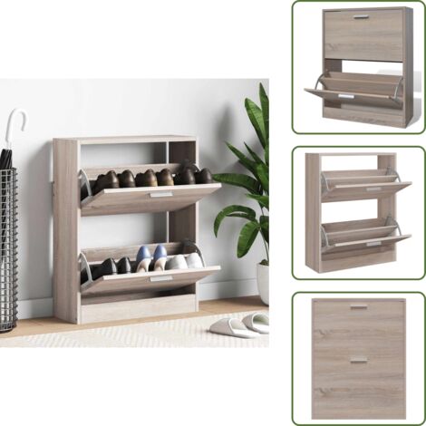 The Living Store Mueble zapaterocolor roble con 2 compartimentos - Almacenamiento de zapatos