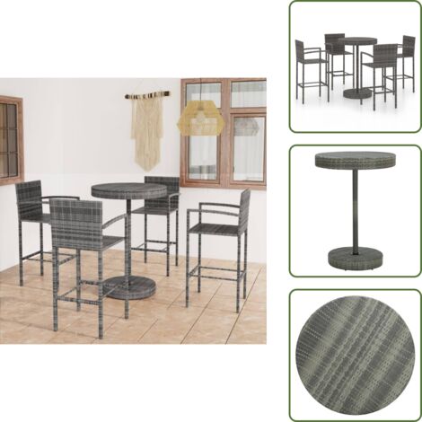 The Living Store Muebles de bar de jardín 5 piezas ratán sintético gris - Bar de jardín