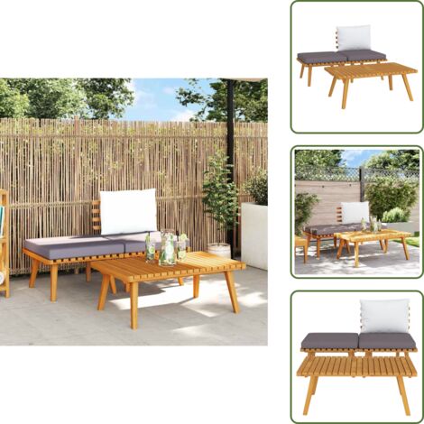The Living Store Muebles de jardín 3 piezas con cojines madera maciza de acacia - Muebles de exterior