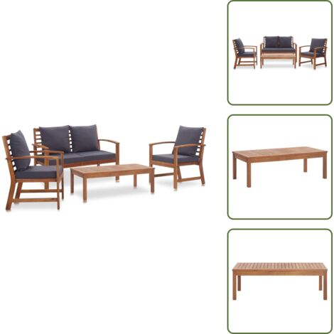 The Living Store Muebles de jardín 4 piezas con cojines madera acacia maciza - Muebles de jardín