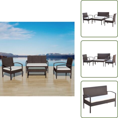 The Living Store Muebles de jardín 4 piezas con cojines ratán sintético marrón - Sofás de jardín