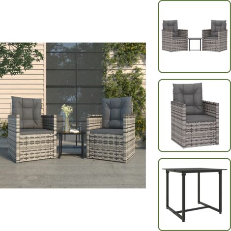 The Living Store Muebles de jardín con cojines 3 piezas ratán sintético gris - Cojines para jardín