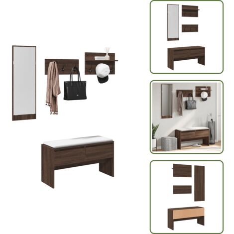 The Living Store Muebles de recibidor 4 piezas madera de ingeniería marrón roble - Muebles de entrada