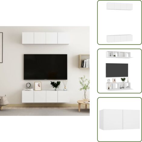 The Living Store Muebles de salón 4 pzas madera de ingeniería blanco 60x30x30 cm - Muebles de TV