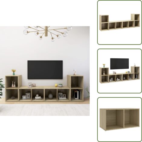 The Living Store Muebles de salón 4 pzas madera ingeniería roble Sonoma - Muebles de TV