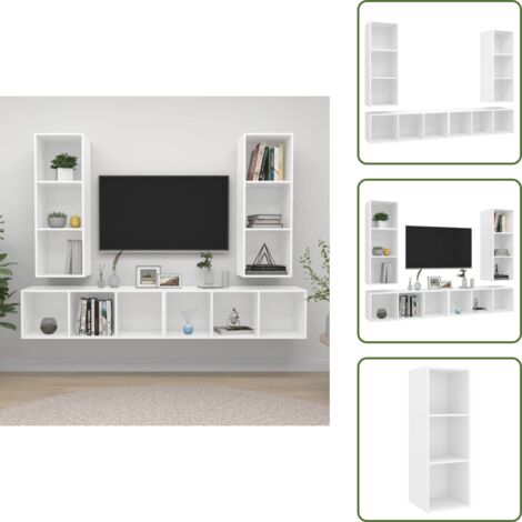 The Living Store Muebles de salón de pared 4 piezas madera de ingeniería blanco - Armario de TV