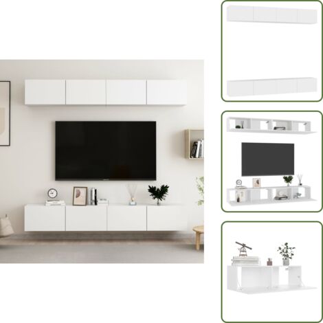 The Living Store Muebles de TV 4 uds madera de ingeniería blanco 100x30x30 cm - Muebles de pared