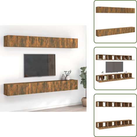 The Living Store Muebles de TV 8 piezas madera color roble ahumado 60x30x30 cm - Muebles de sala