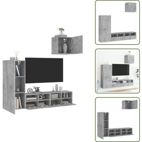 The Living Store Muebles de TV de pared 4 pzas madera ingeniería gris hormigón - Muebles de TV