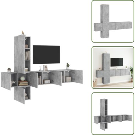 The Living Store Muebles de TV de pared 5 pzas madera ingeniería gris hormigón - Muebles de TV