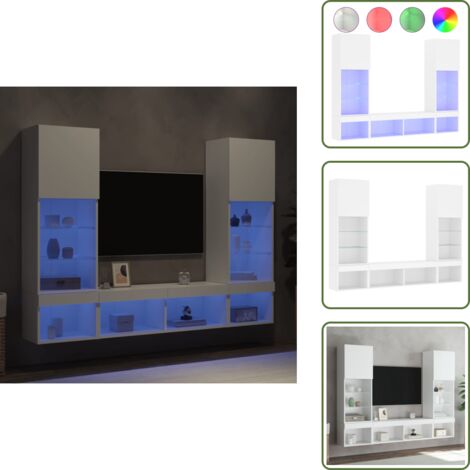 The Living Store Muebles de TV de pared con LED 5 pzas madera ingeniería blanco - Muebles de TV