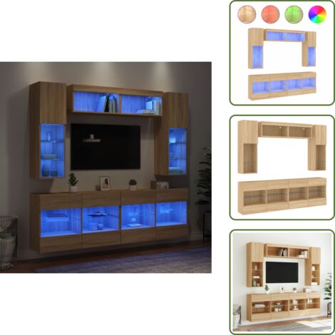 The Living Store Muebles de TV de pared con luces LED 6 piezas roble sonoma - Muebles de TV