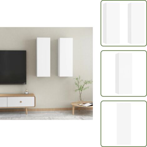 The Living Store Muebles para TV 2 uds madera contrachapada blanco 30,5x30x90 cm - Muebles de pared