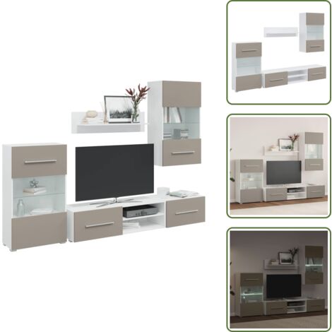 The Living Store Muebles para TV 5 piezas con iluminación LED gris piedra - Almacenamiento para TV