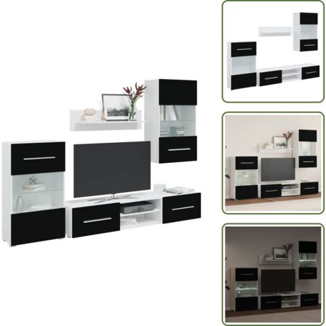 The Living Store Muebles para TV 5 piezas con iluminación LED negra mate - Almacenamiento para TV