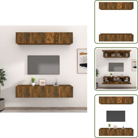 The Living Store Muebles TV 4 uds madera contrachapada roble ahumado 80x30x30 cm - Muebles de pared