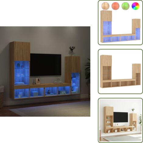 The Living Store Muebles TV pared con LED 4 pzas madera ingeniería roble Sonoma - TV de pared