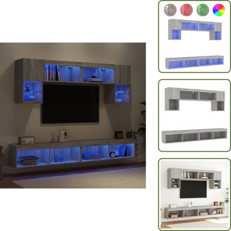 The Living Store Muebles TV pared con LED 6 pzas madera ingeniería gris Sonoma - TV de pared