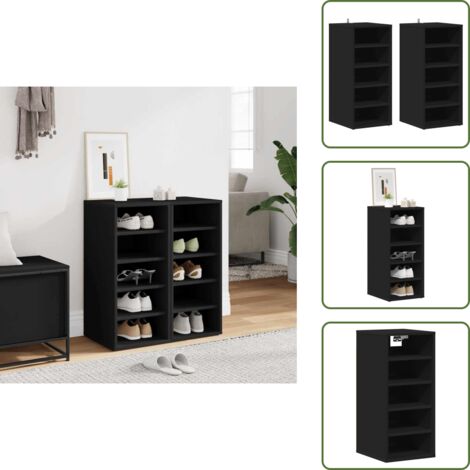 The Living Store Muebles zapateros 2 uds madera contrachapada negro 31,5x35x70cm - Muebles de almacenamiento