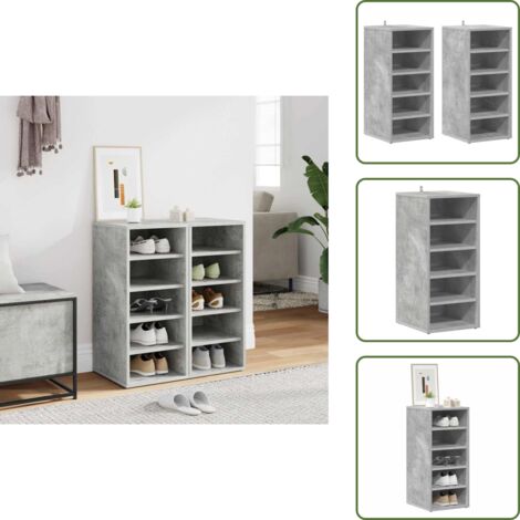 The Living Store Muebles zapateros 2uds contrachapado gris hormigón 31,5x35x70cm - Muebles
